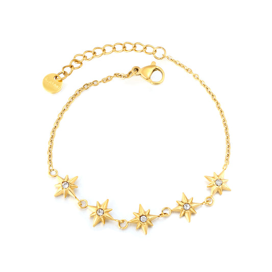 Wholesale Waterproof PVD Gold Relief-Textured 8-Point Star Bracelet