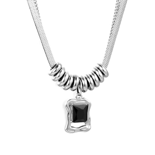 Bulk Silver Sculpted Spiral Ring & Irregular Black Onyx Necklace