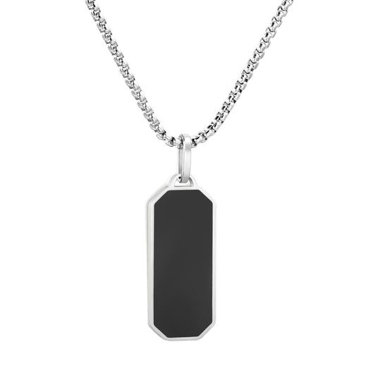 Wholesale Waterproof Silver Sculpted Black Octagonal Dog Tag Necklace