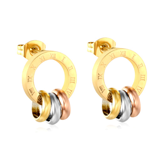 Bulk PVD Tri-Color Gold Silver Rose Gold Stacked Stud Earrings