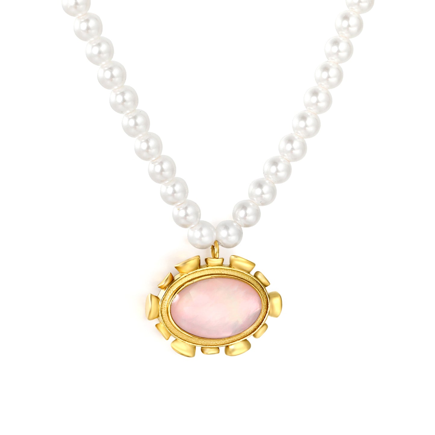 Wholesale 304L Stainless Steel Pink Shell Pearl Necklace