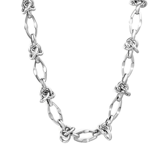 Bulk Silver Industrial Sculpted Knot & Oval Link Necklace
