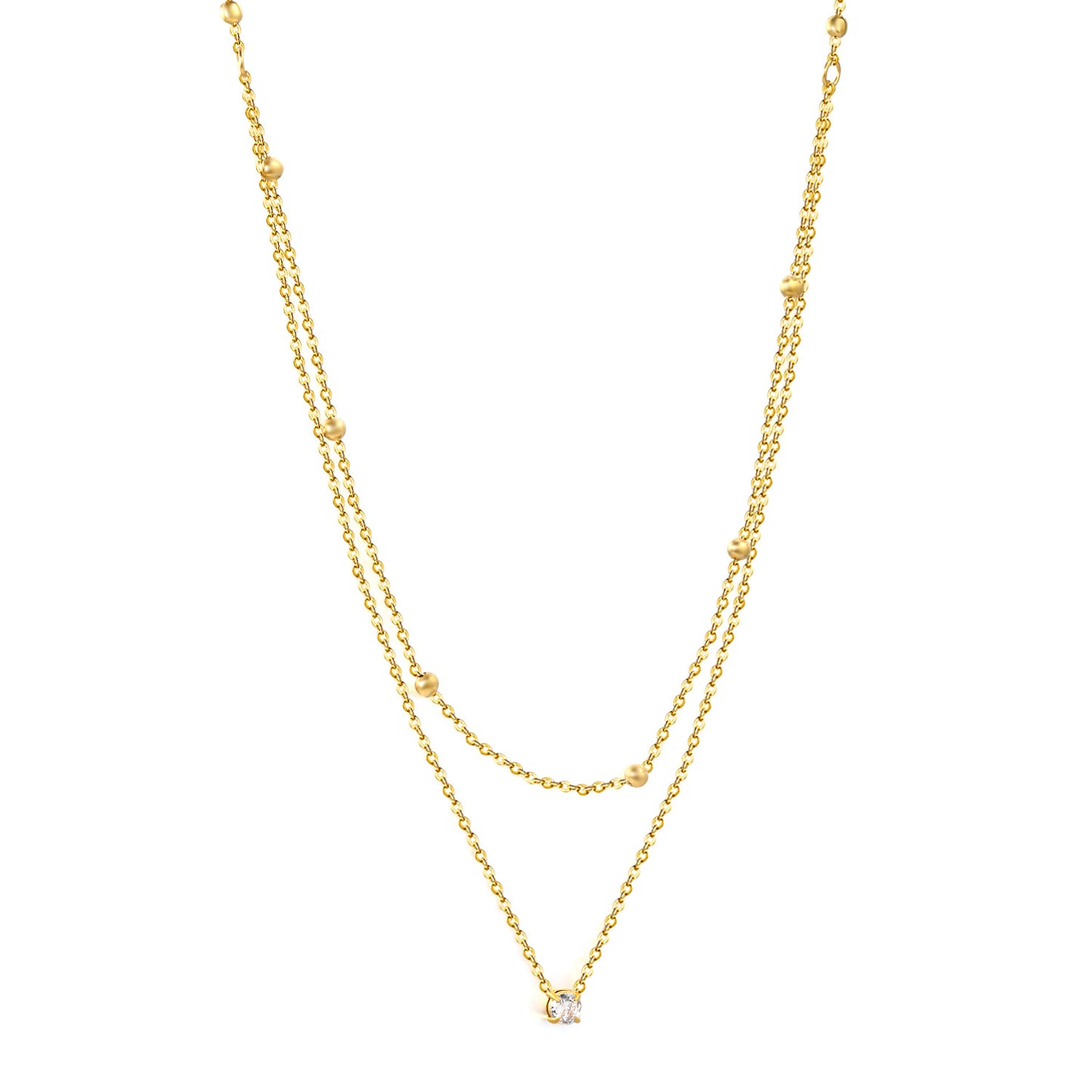 Minimalist Double-Layer Dainty Chain Necklace Stainless Steel Non-Tarnish