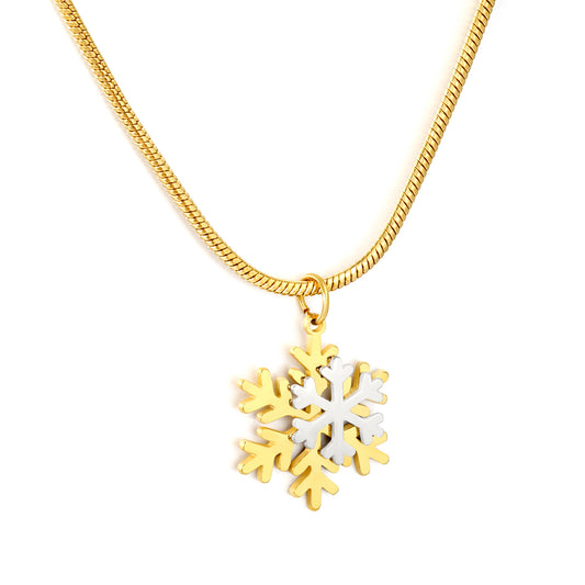 Winter 304L Stainless Steel Two-Tone Snowflake Necklace