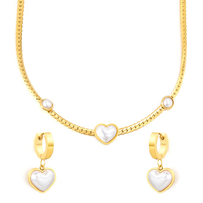Wholesale Waterproof PVD Gold Heart & Pearl Statement Jewelry Set
