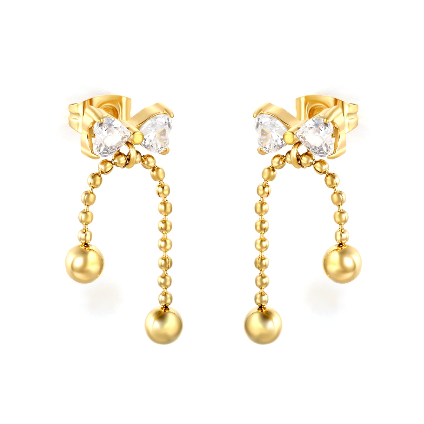 Waterproof 304L Stainless Steel Heart Earrings | Sweet Tassel Studs