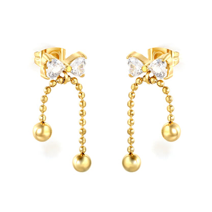 Waterproof 304L Stainless Steel Heart Earrings | Sweet Tassel Studs