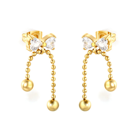 Waterproof 304L Stainless Steel Heart Earrings | Sweet Tassel Studs