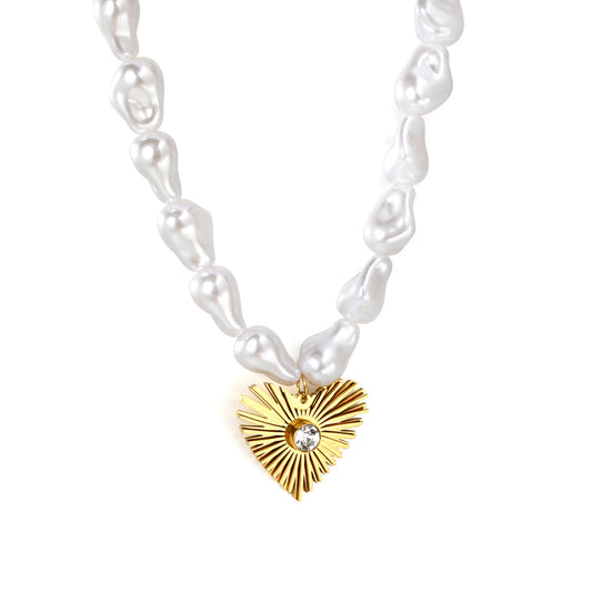 Waterproof 304L Stainless Steel Gold Heart Pearl Necklace