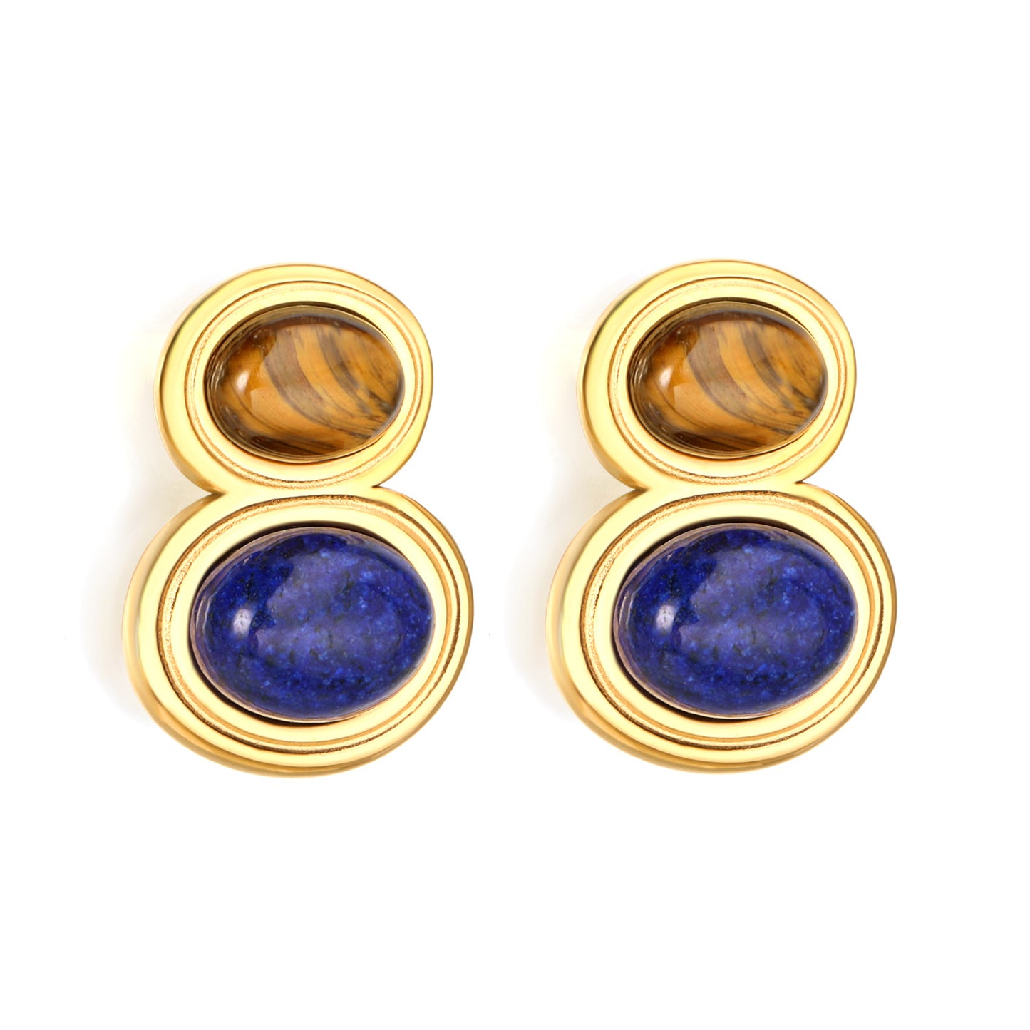 Wholesale Waterproof Tiger Eye & Lapis Lazuli Sculpted Geometric Earrings
