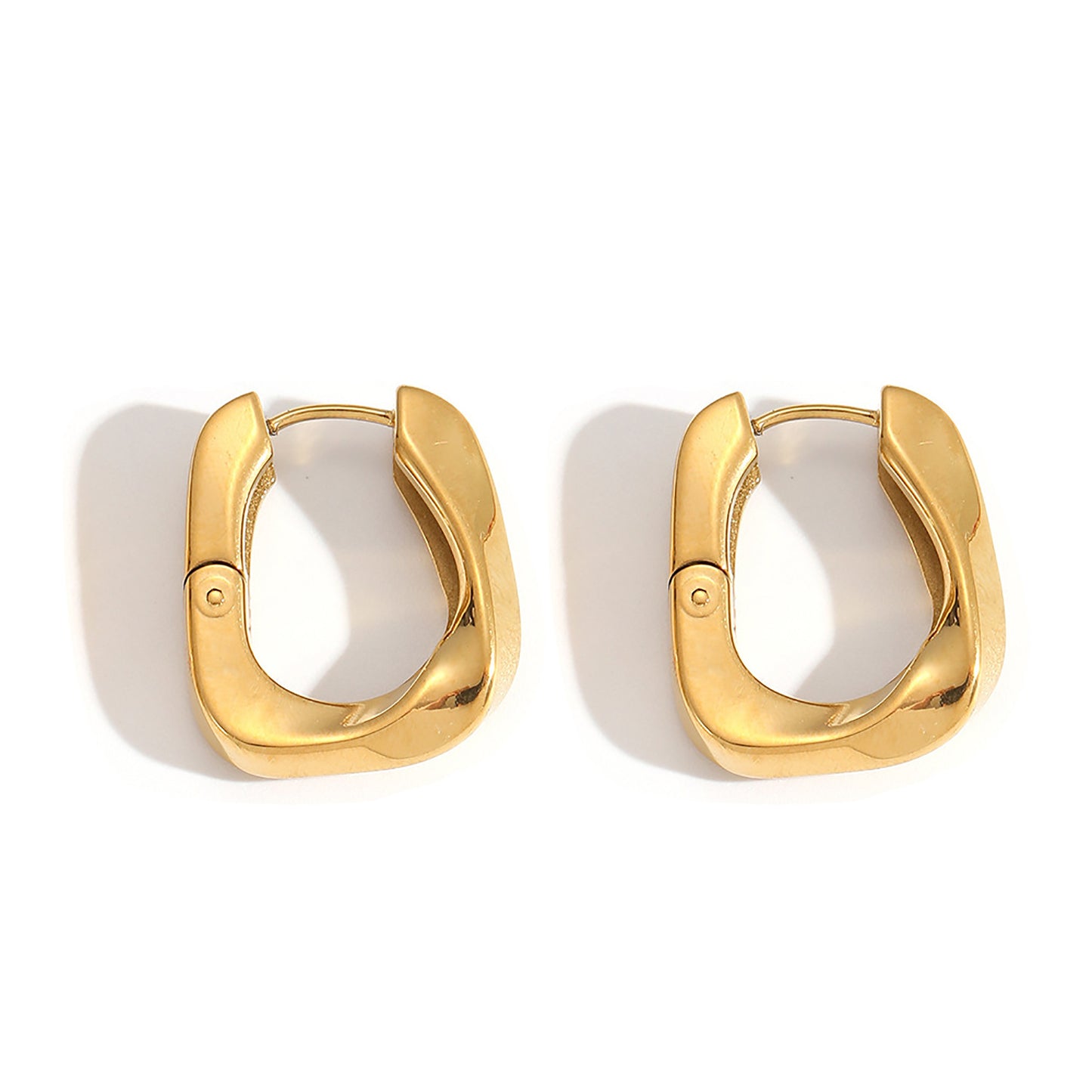 Minimalist Square Domed Huggie Earrings Stainless Steel Tarnish-Free