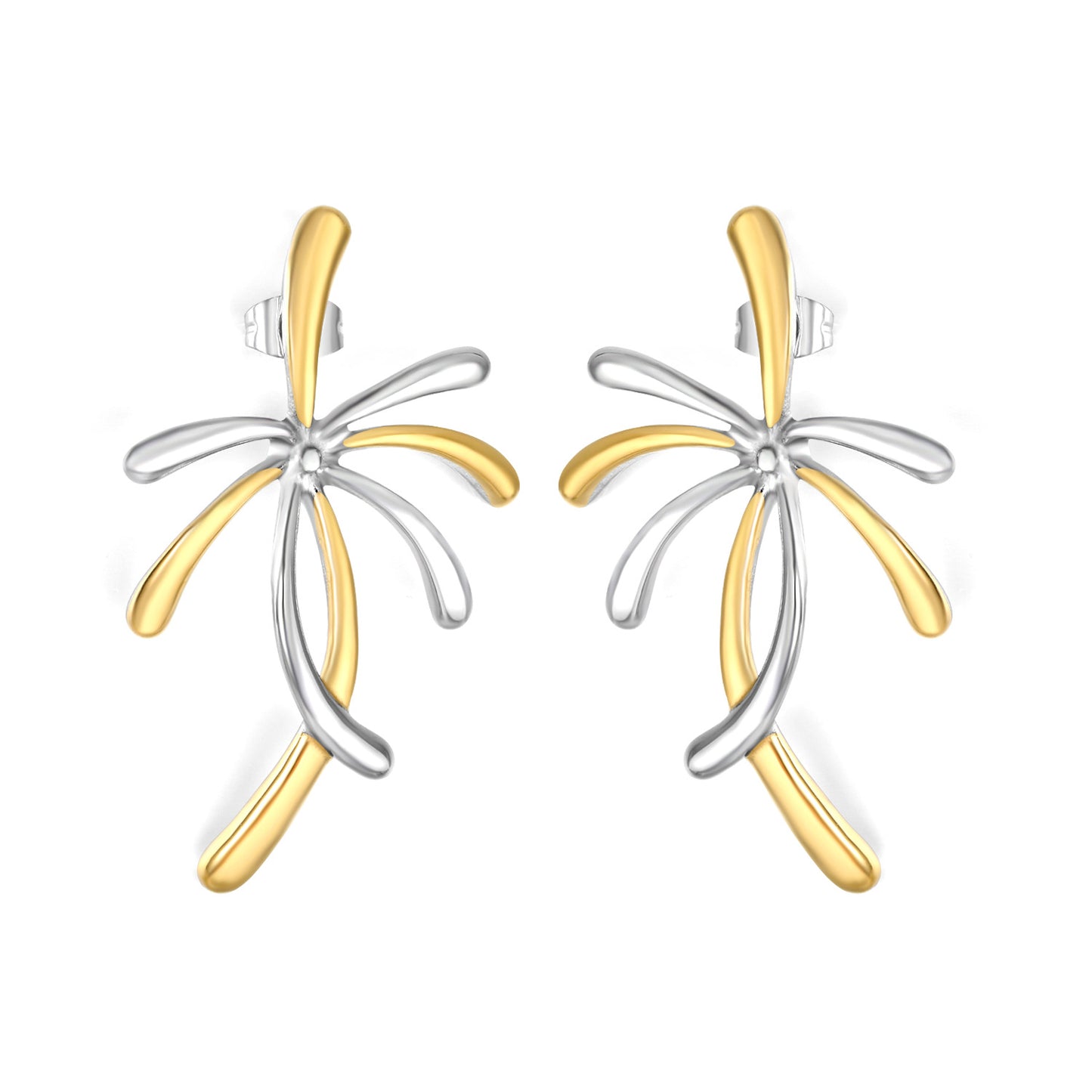 Wholesale Waterproof PVD Gold/Silver Sculpted Palm Tree Studs