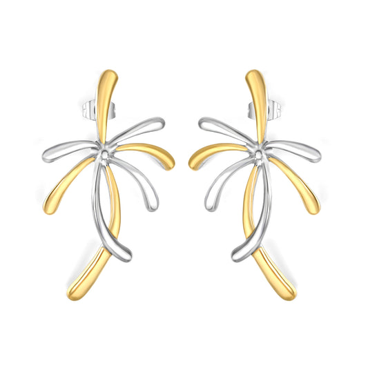 Wholesale Waterproof PVD Gold/Silver Sculpted Palm Tree Studs