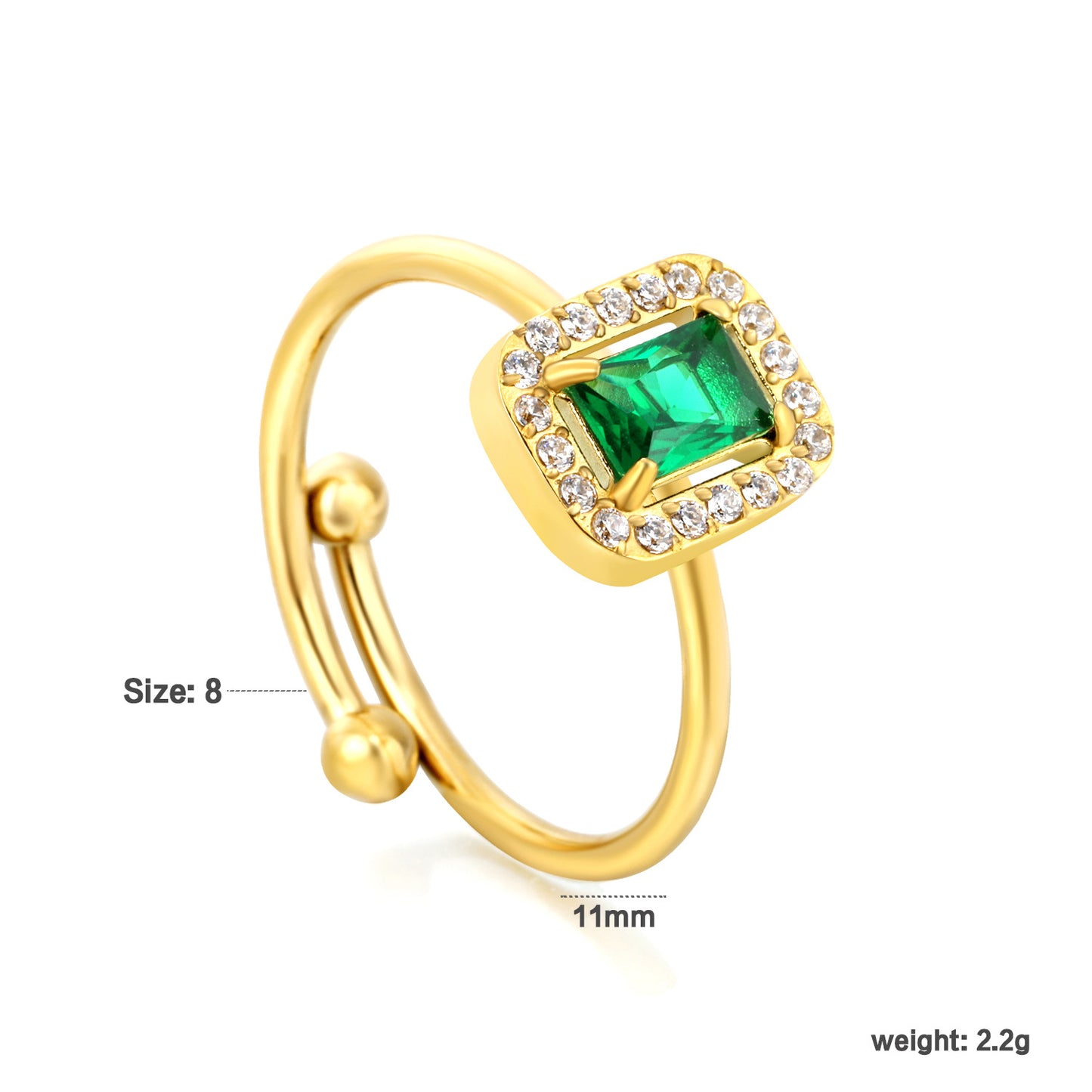 Luxury Emerald Green Zircon Halo Ring Stainless Steel Waterproof