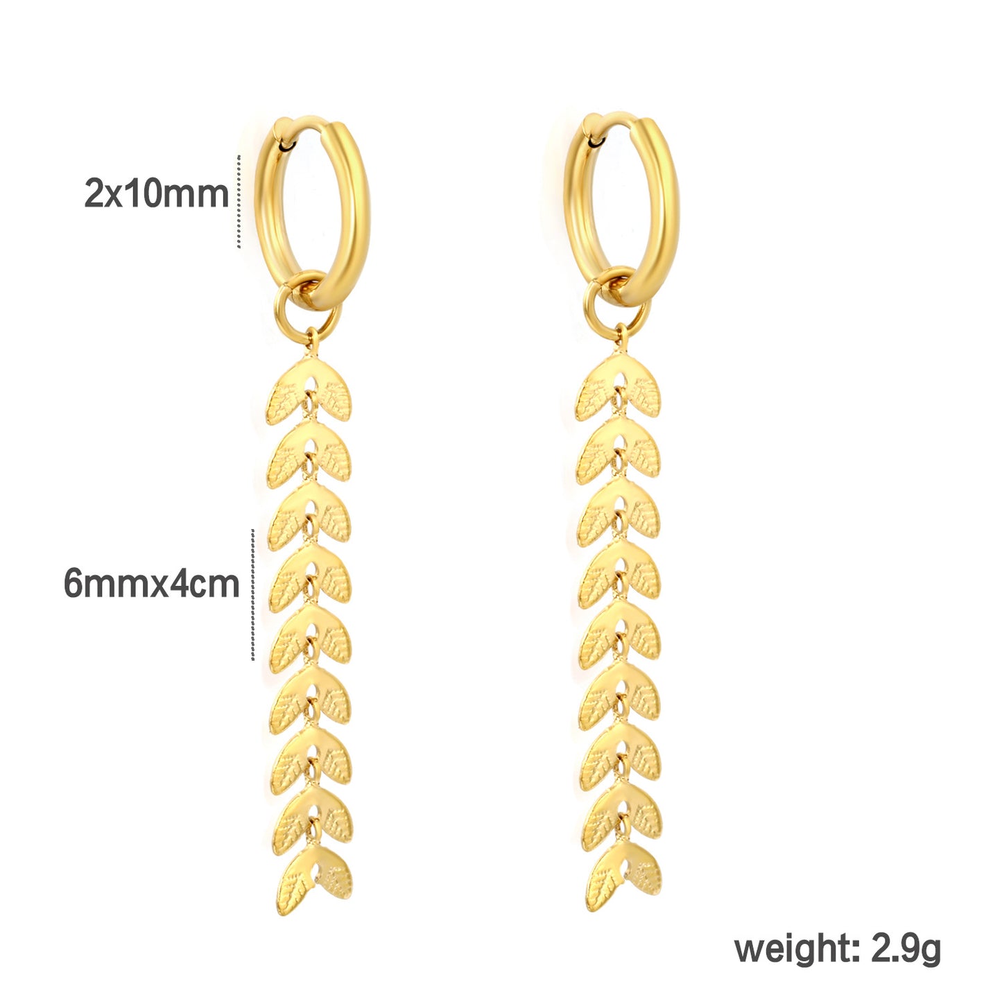 Wholesale Stainless Steel Wheat Earrings | Leaf Texture Hoops Bulk
