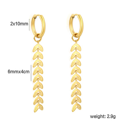 Wholesale Stainless Steel Wheat Earrings | Leaf Texture Hoops Bulk
