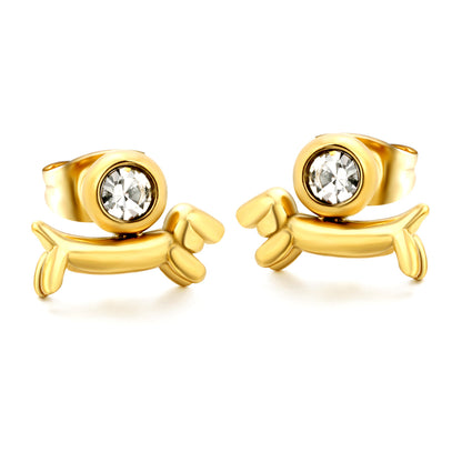 Sparkly Stainless Steel Dog Studs | Dachshund Lover Gold Jewelry