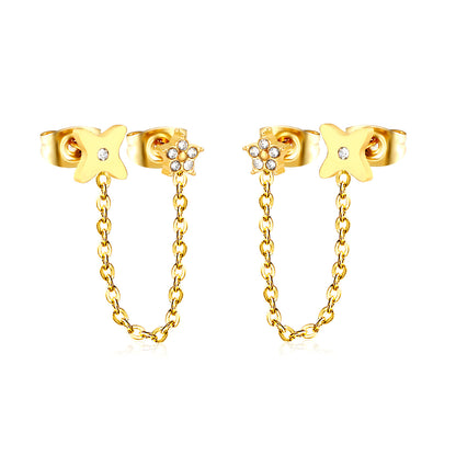 Bulk PVD Gold Pave CZ Star Long Chain Dangle Earrings Waterproof