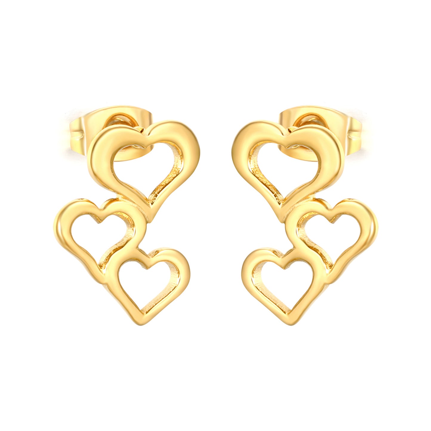 Tiny Triple Heart Stacked Studs Stainless Steel Waterproof