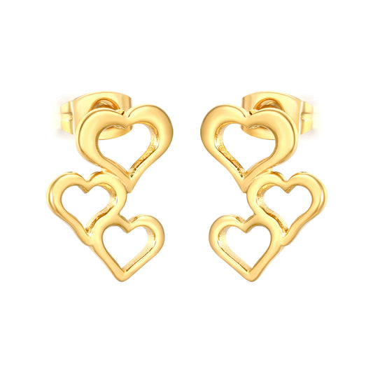 Tiny Triple Heart Stacked Studs Stainless Steel Waterproof