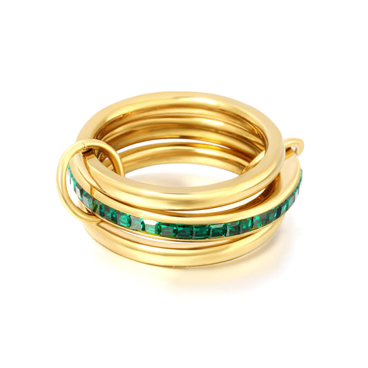 Statement Three-Layer Ring 304L Steel Gold Plated Square CZ Closed Band