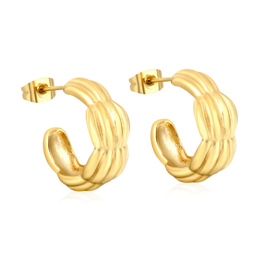 Retro Modernist Twisted Texture C-Hoop Earrings Stainless Steel Waterproof