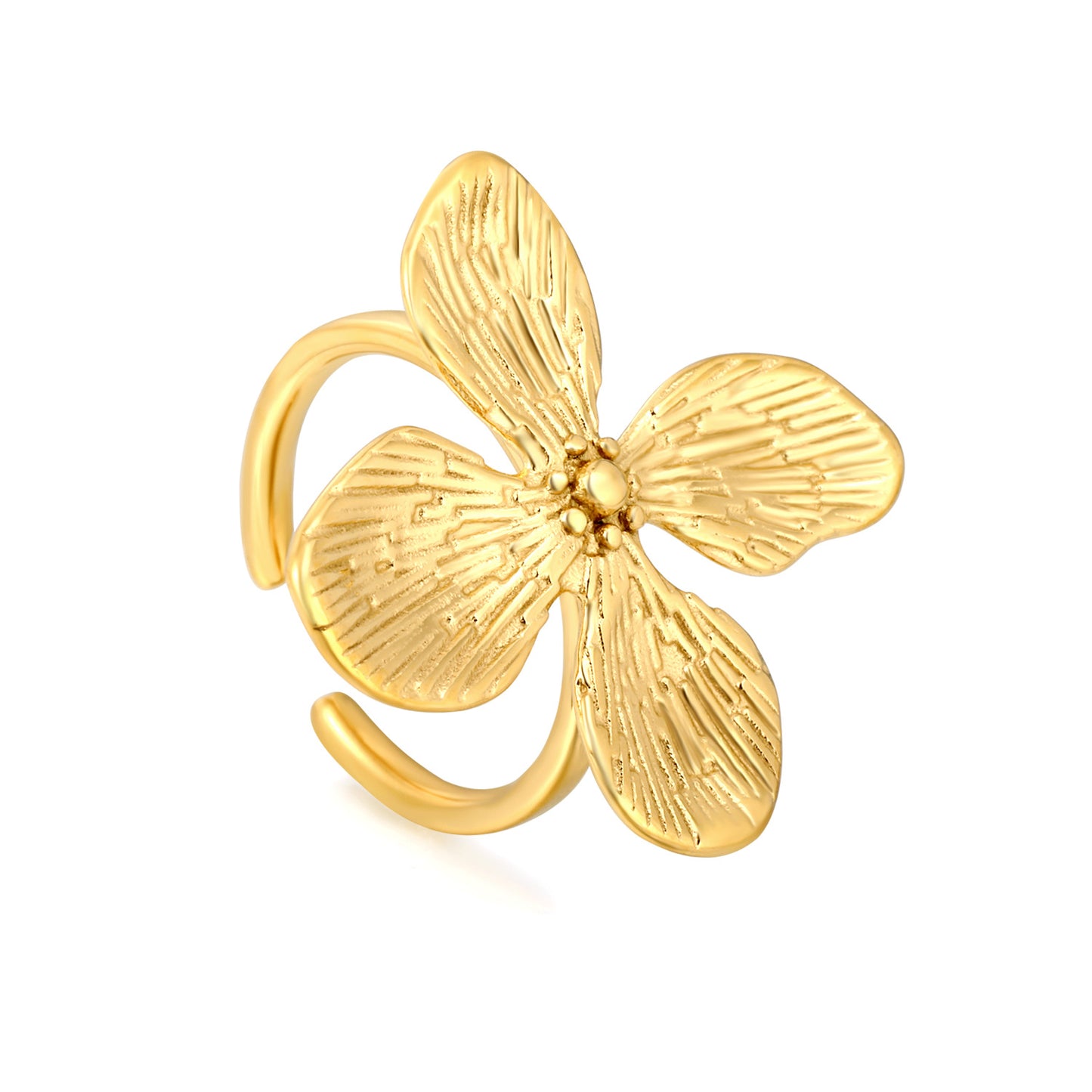 Wholesale 304L Stainless Steel Flower Ring - Textured Petal Design Bulk