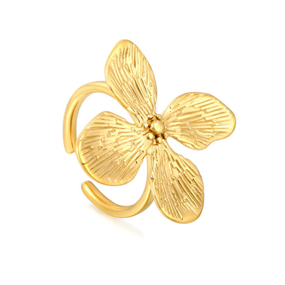 Wholesale 304L Stainless Steel Flower Ring - Textured Petal Design Bulk