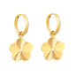 Wholesale Waterproof PVD Gold Textured Clover Charm Hoop Earrings