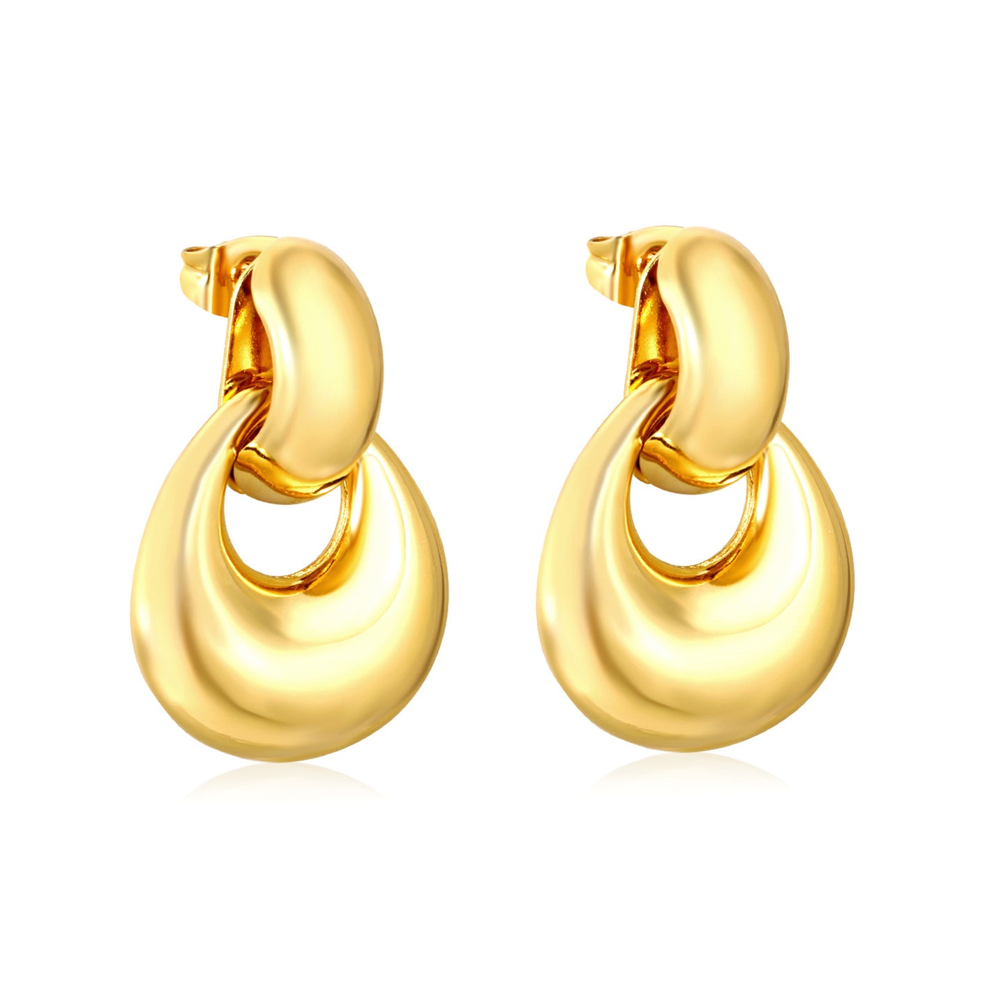 Wholesale Waterproof PVD Gold Double Ring Geometric Stud Earrings