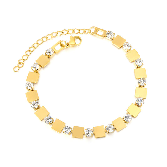 Wholesale Waterproof PVD Gold Square CZ Geometric Spaced Bracelet