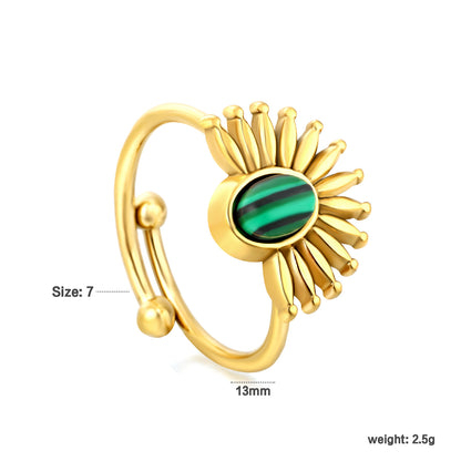 Wholesale Waterproof PVD Gold Malachite Sunflower Open Ring