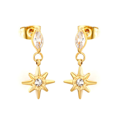 Dainty Layered Star & Pear CZ Earrings Stainless Steel Waterproof