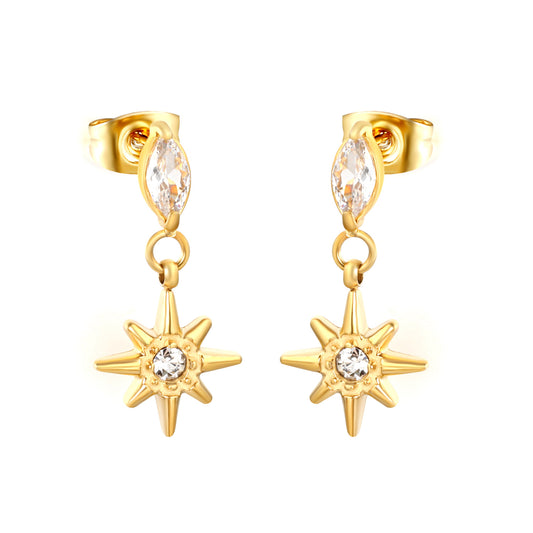 Dainty Layered Star & Pear CZ Earrings Stainless Steel Waterproof