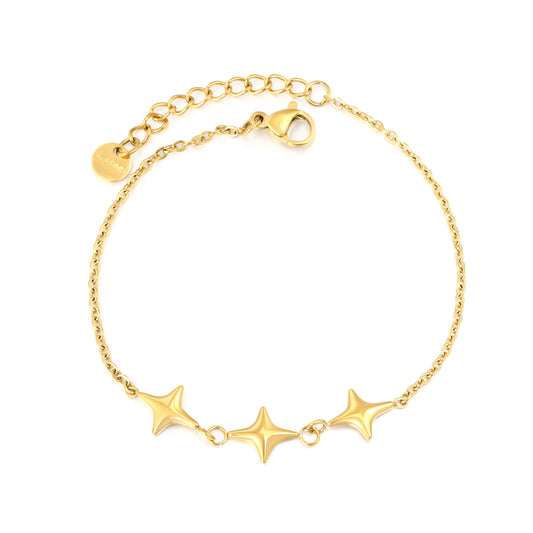 Wholesale Waterproof PVD Gold 4-Point Star Spaced Dainty Bracelet