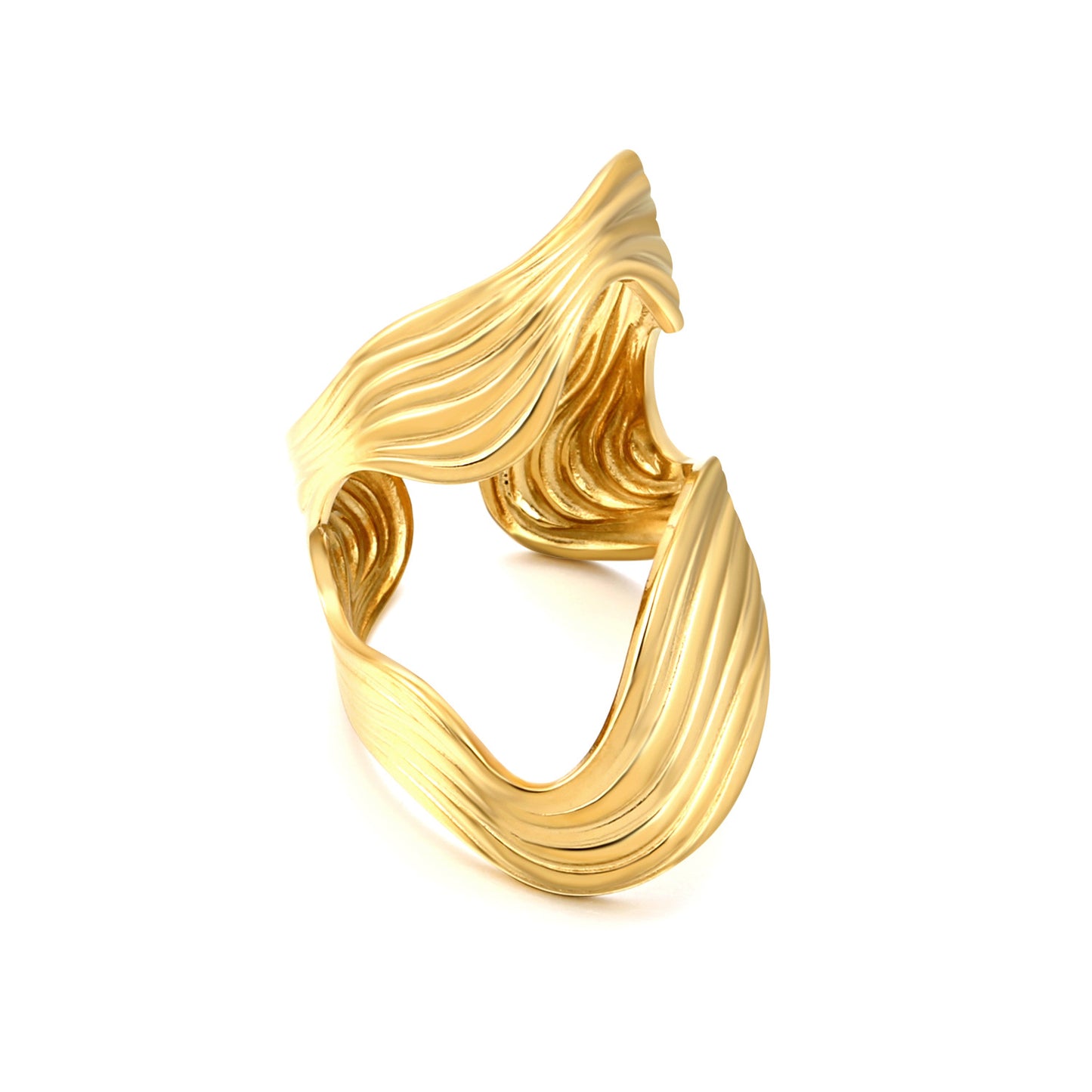 304L Stainless Steel Hollow Ripple Ring Supplier - 18K PVD Gold Plated