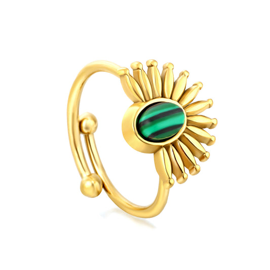 Wholesale Waterproof PVD Gold Malachite Sunflower Open Ring