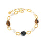 Exotic Natural Stone & Pearl Link Bracelet Stainless Steel Tarnish-Free