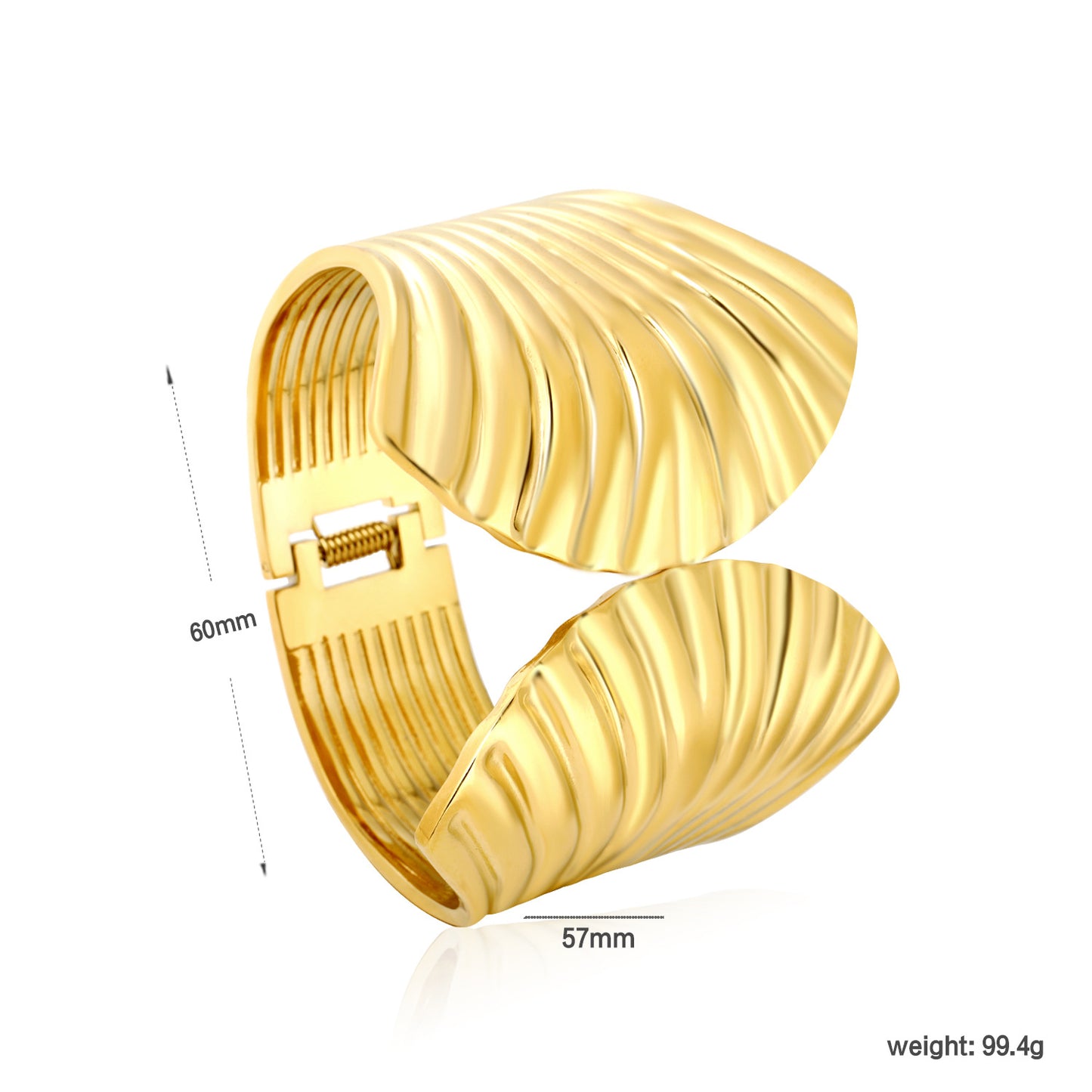 Chunky 304L Stainless Steel Ripple Bangle | High-End Gold Cuff