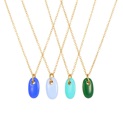 Wholesale Waterproof PVD Gold Sculpted Oval Gemstone Pendant Necklace