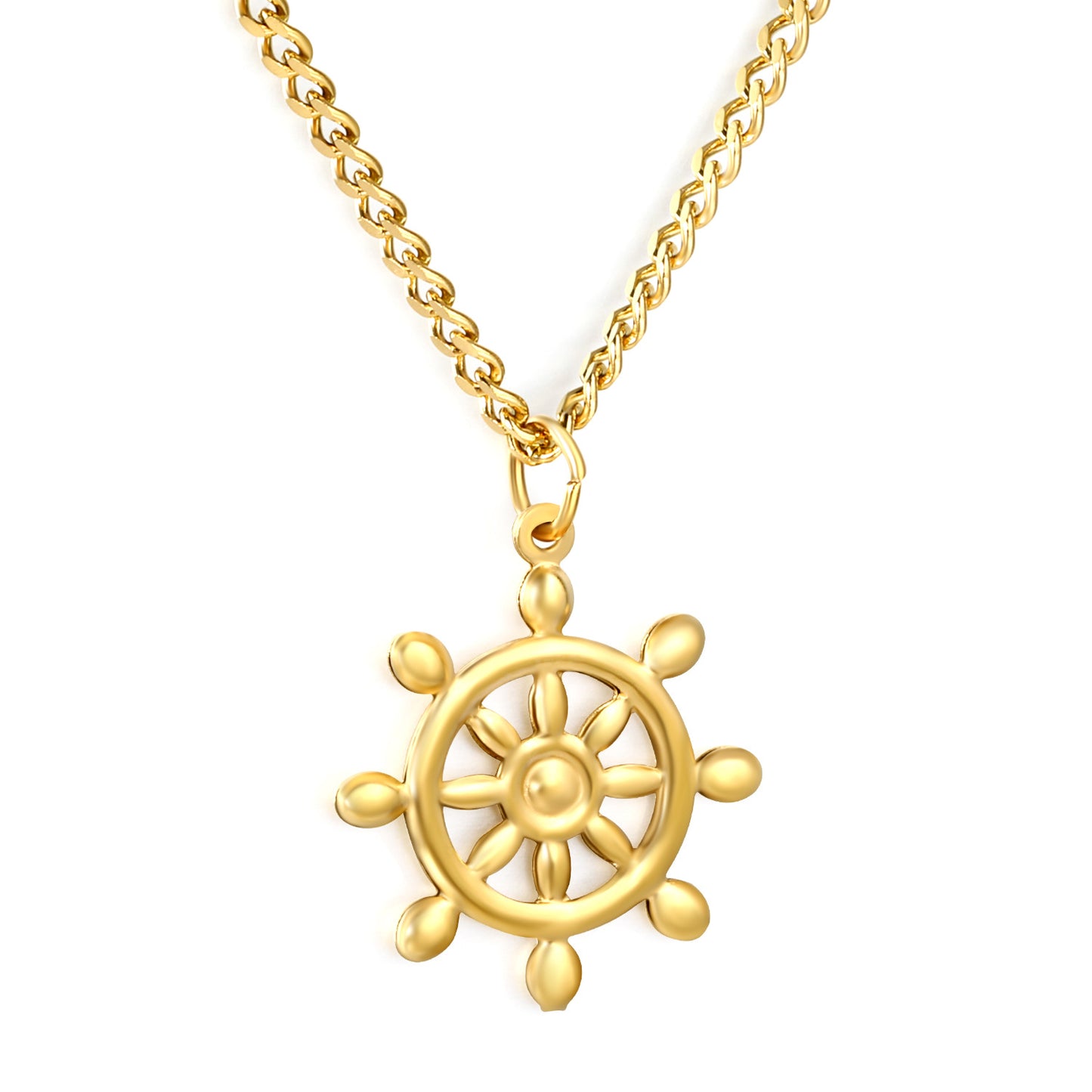Wholesale Waterproof PVD Gold Sculpted Nautical Rudder Necklace