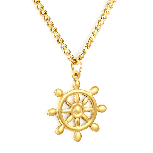 Wholesale Waterproof PVD Gold Sculpted Nautical Rudder Necklace