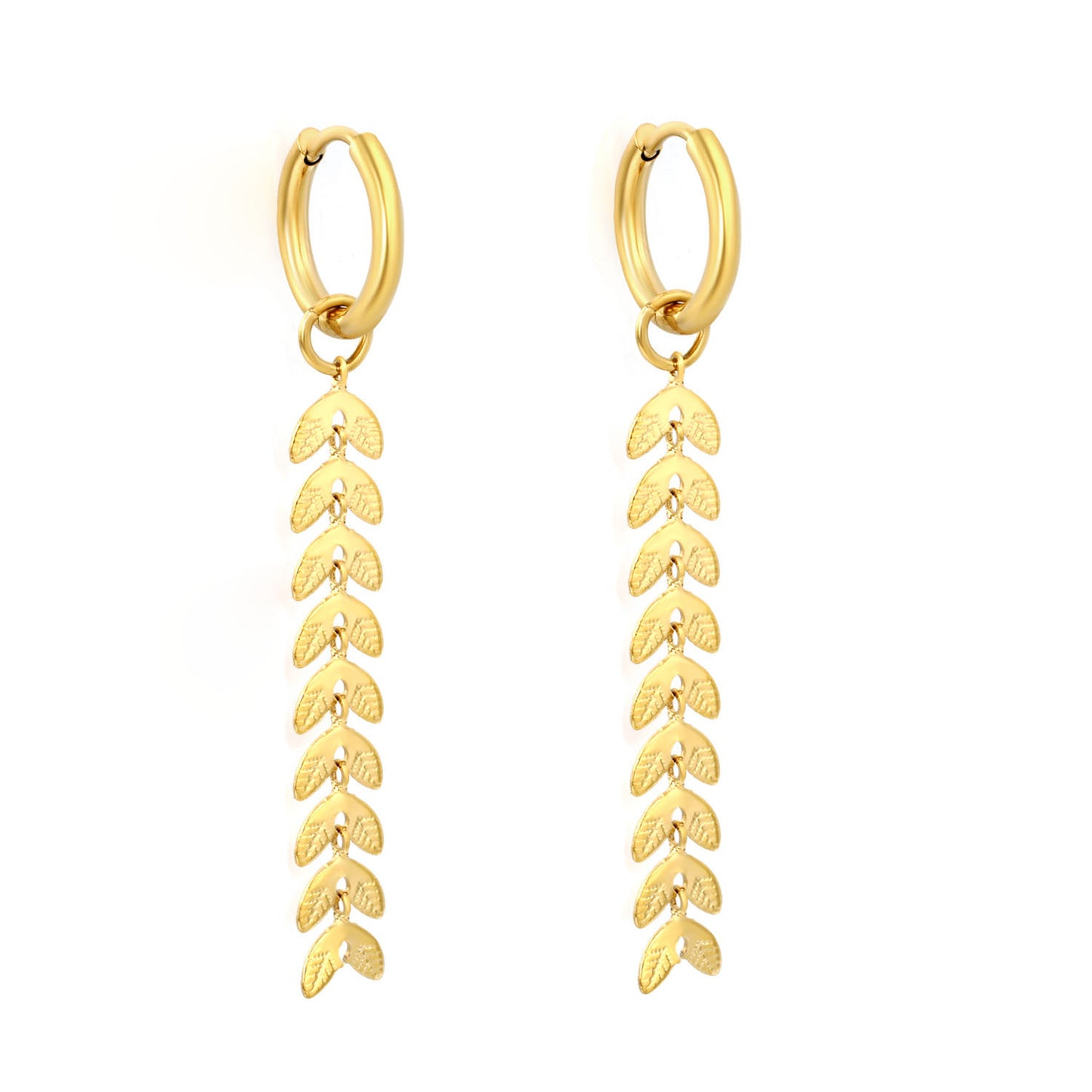 Wholesale Stainless Steel Wheat Earrings | Leaf Texture Hoops Bulk