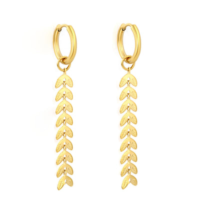 Wholesale Stainless Steel Wheat Earrings | Leaf Texture Hoops Bulk