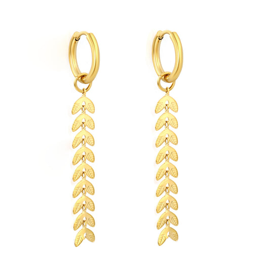 Wholesale Stainless Steel Wheat Earrings | Leaf Texture Hoops Bulk
