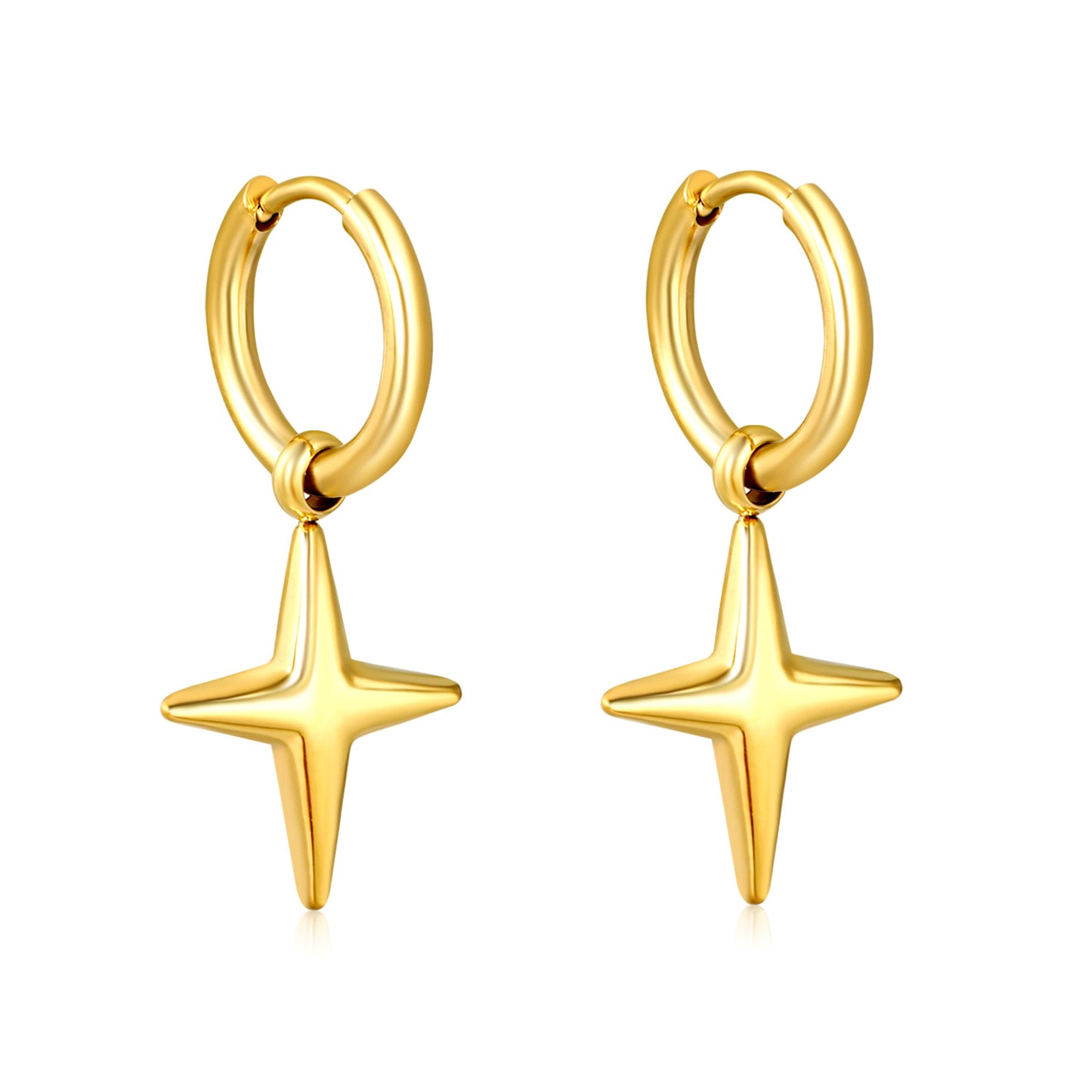 Wholesale Waterproof PVD Gold Sculpted Textured Star Charm Hoops