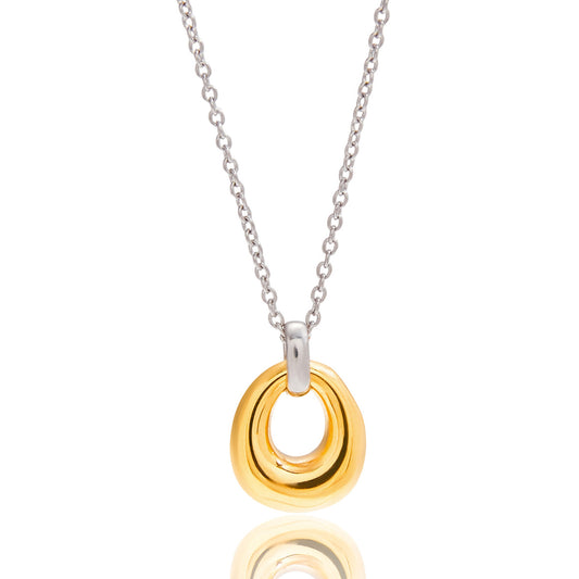 Minimalist Mixed-Metal Gold & Silver Oval Necklace Stainless Steel