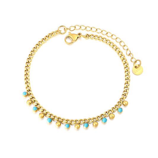 Bulk PVD Gold Blue Enamel Bead Tassel Dainty Bracelet