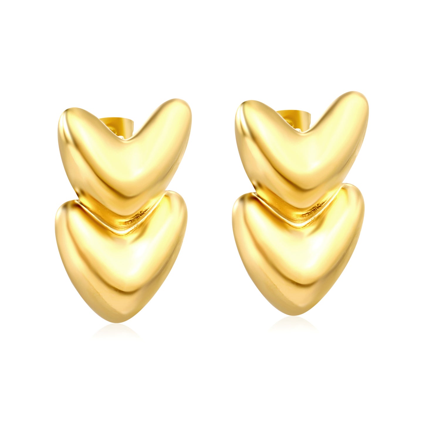 Wholesale Waterproof PVD Gold Double Layer Heart Stud Earrings