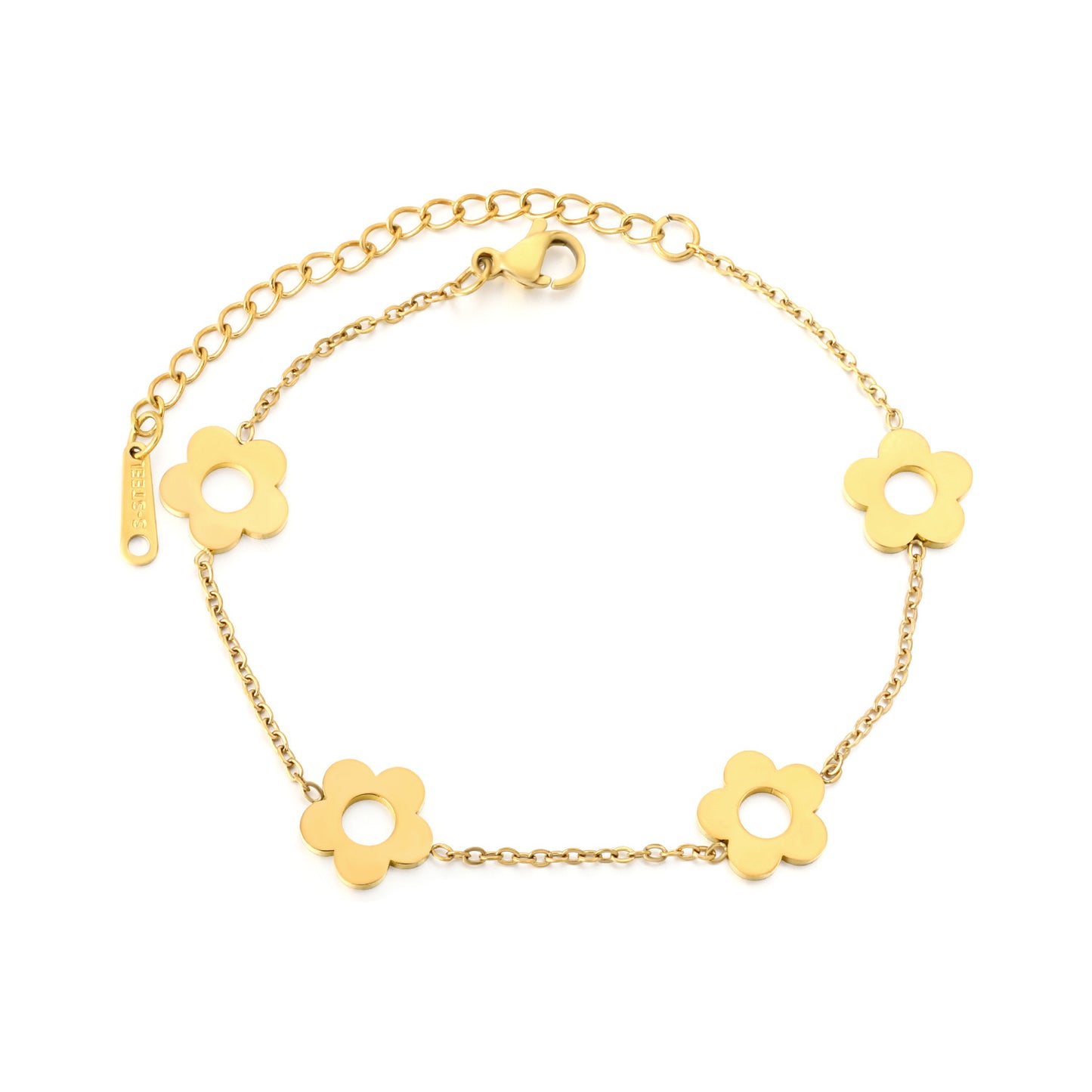 Wholesale Waterproof PVD Gold Hollow Clover Spaced Bracelet